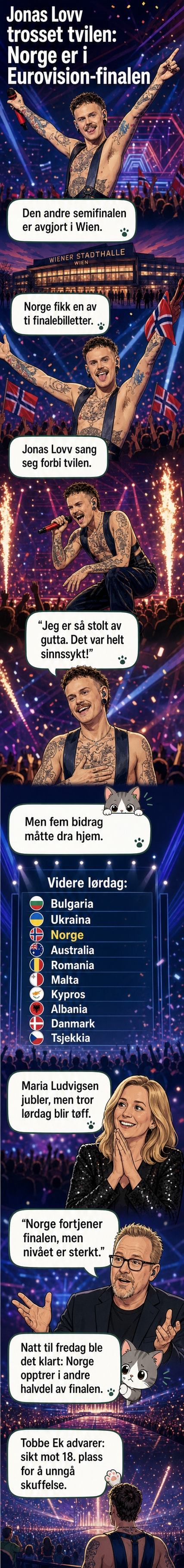 Jonas Lovv på scenen i Wien under Eurovision-semifinalen, klart for finale med sangen «YA YA YA».