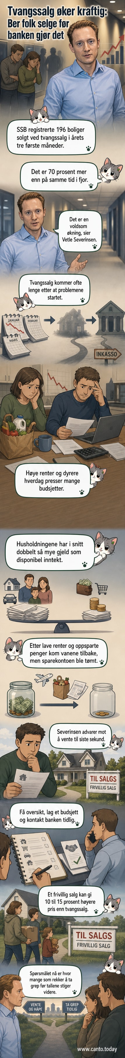 Illustrasjon av en bolig med lås og nedadgående pil, symboliserer økende tvangssalg i Norge