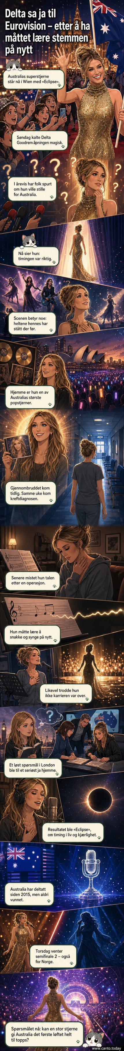 Delta Goodrem vinker til fans i Eurovision-leiren i Wien, omringet av kameraer og beundrere.