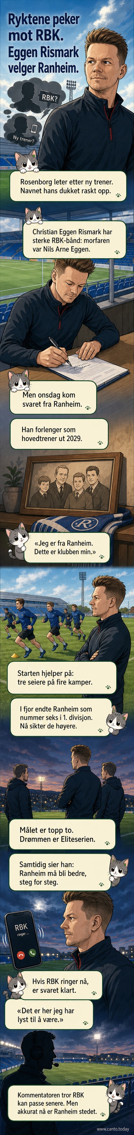 Christian Eggen Rismark står på sidelinjen under kamp, med Ranheim-dress og alvorlig blikk mot banen.