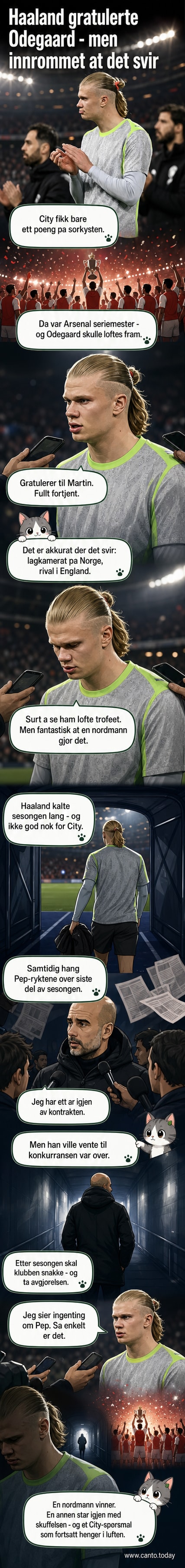 Erling Haaland står alene på gresset etter kamp, med nedslått mine og tomme tribuner i bakgrunnen.