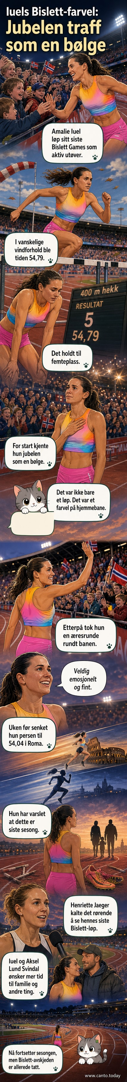 Amalie Iuel løper siste runde på Bislett-stadion, omringet av publikums jubel under sin avskjedskonkurranse.