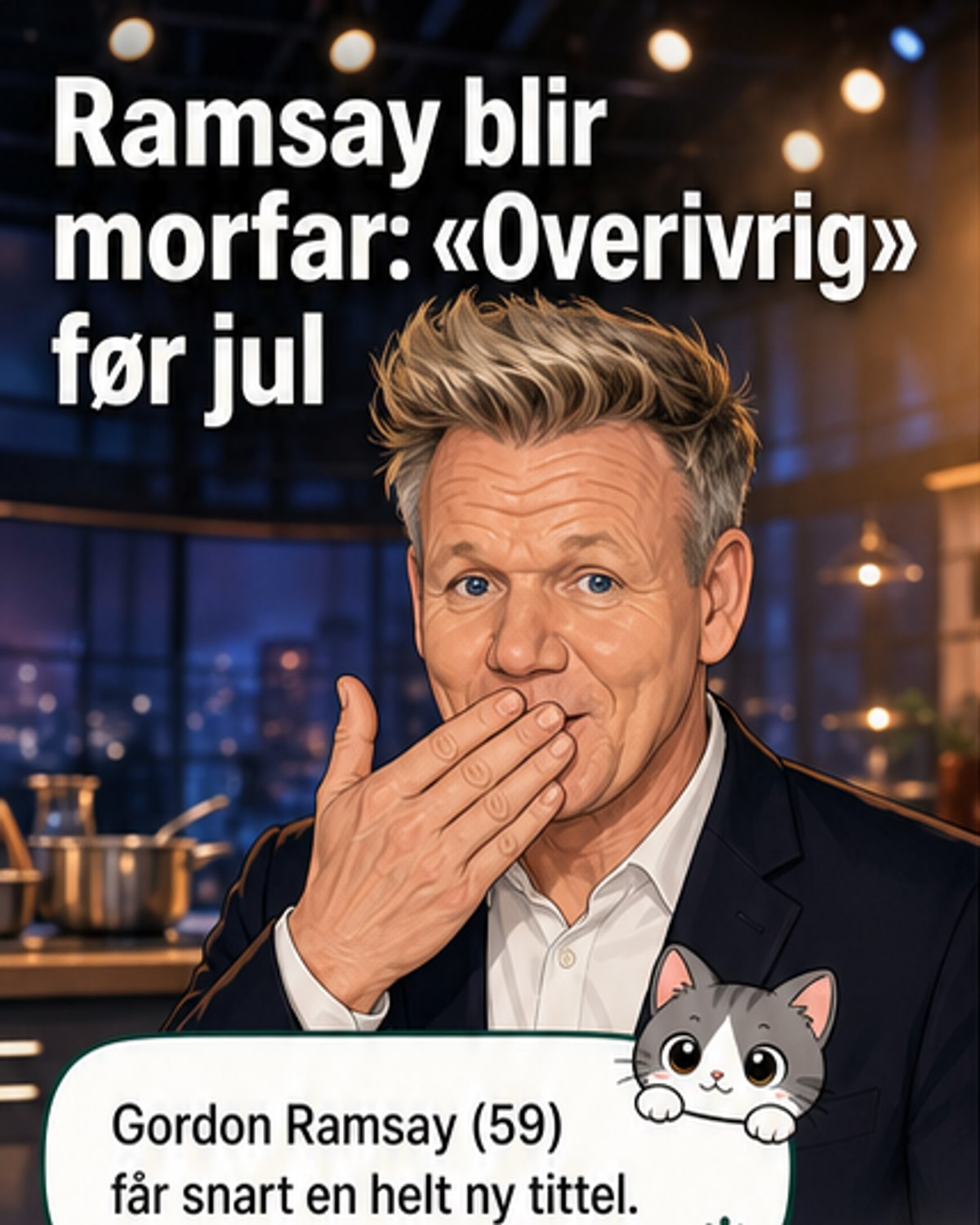 Gordon Ramsay smiler bredt, omgitt av familien inkludert datteren Holly og ektemann Adam Peaty, under en festlig anledning.