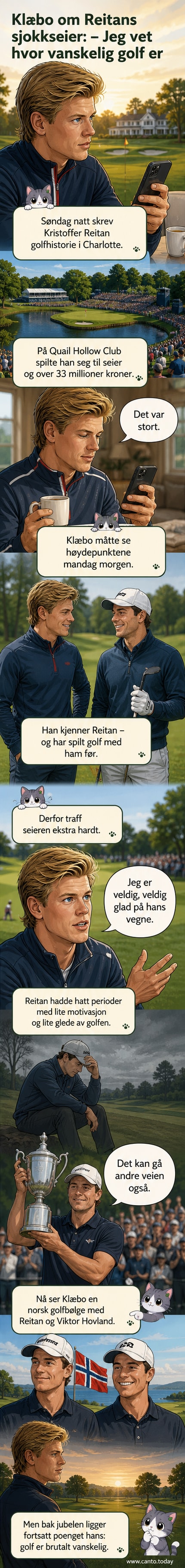 Johannes Høsflot Klæbo står smilende på en golfbane, med golfutstyr i bakgrunnen.