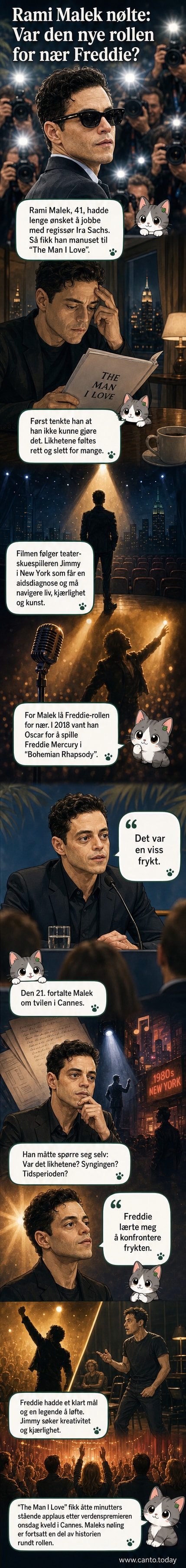 Rami Malek i sort dress under filmens premiere i Cannes, med nedadvendt blikk og reflektert kroppsspråk.