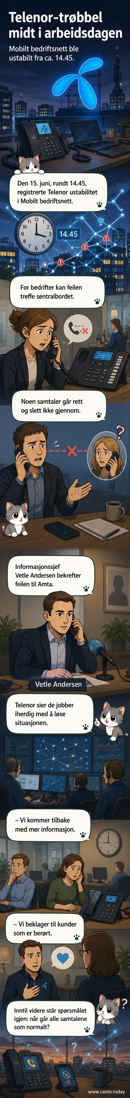 Illustrasjon av mobilnettverk med rød advarsel, symboliserer ustabilitet i Telenors bedriftstjeneste.