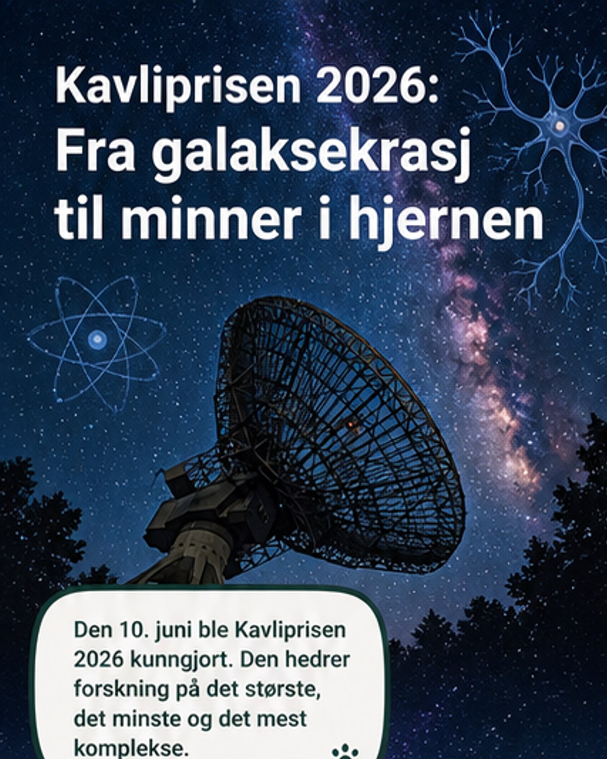Illustrasjonsbilde av Melkeveien med teleskop i forgrunnen, symboliserer årets Kavlipris i astrofysikk, nanoteknologi og nevrovitenskap.