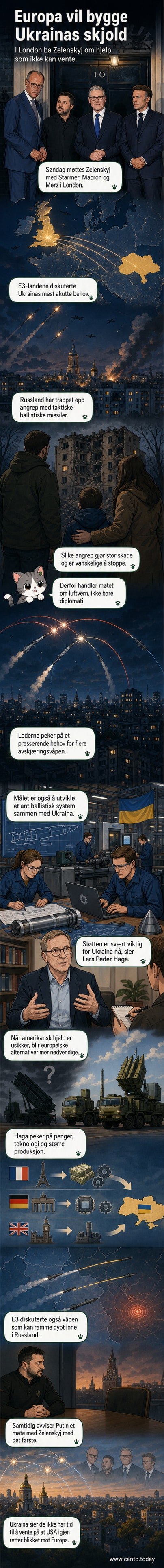 Førsteamanuensis Lars Peder Haga forklarer betydningen av E3-støtten for Ukraina, med bilde fra møtet i Downing Street i bakgrunnen.