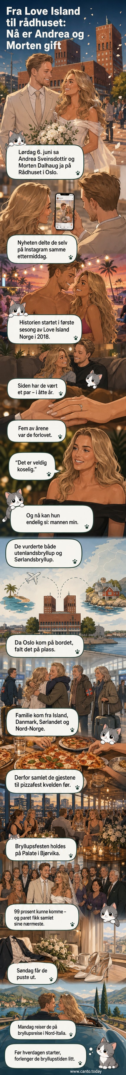 Andrea Sveinsdottir og Morten Dalhaug smiler bredt under et bryllup i Oslo, omringet av venners og familiens klapp.