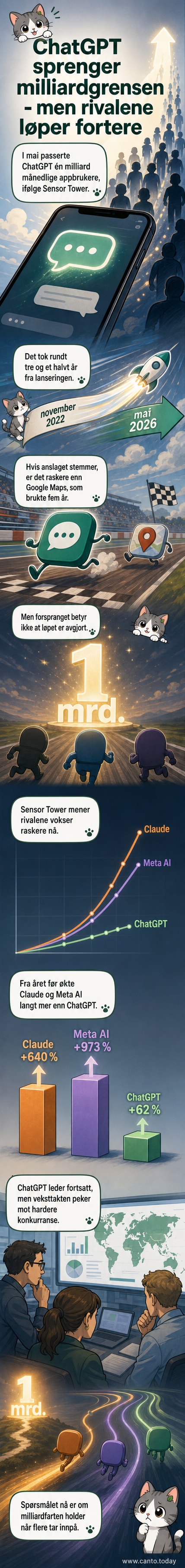 ChatGPT-logo på skjerm med graf som viser vekst i månedlige brukere mot bakgrunn av globale brukertall.