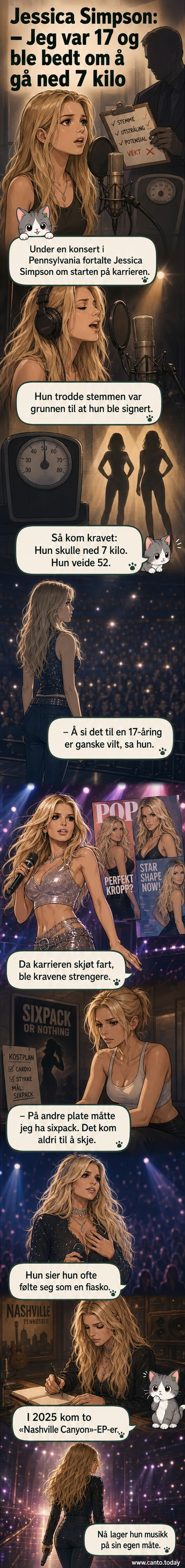Jessica Simpson under en konsert, smiler mot publikum med fans bak seg.