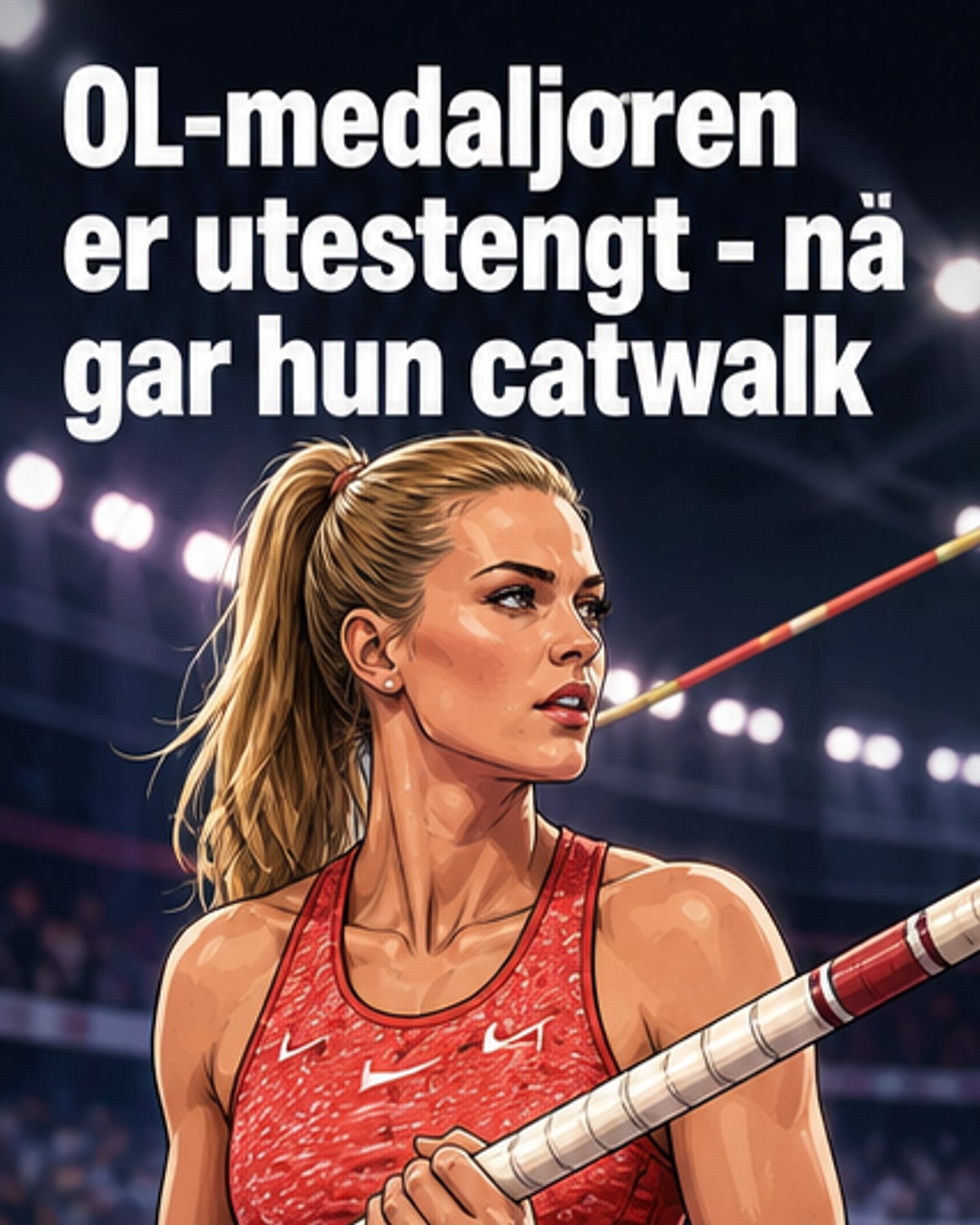 Utestengt stavhopper går catwalk