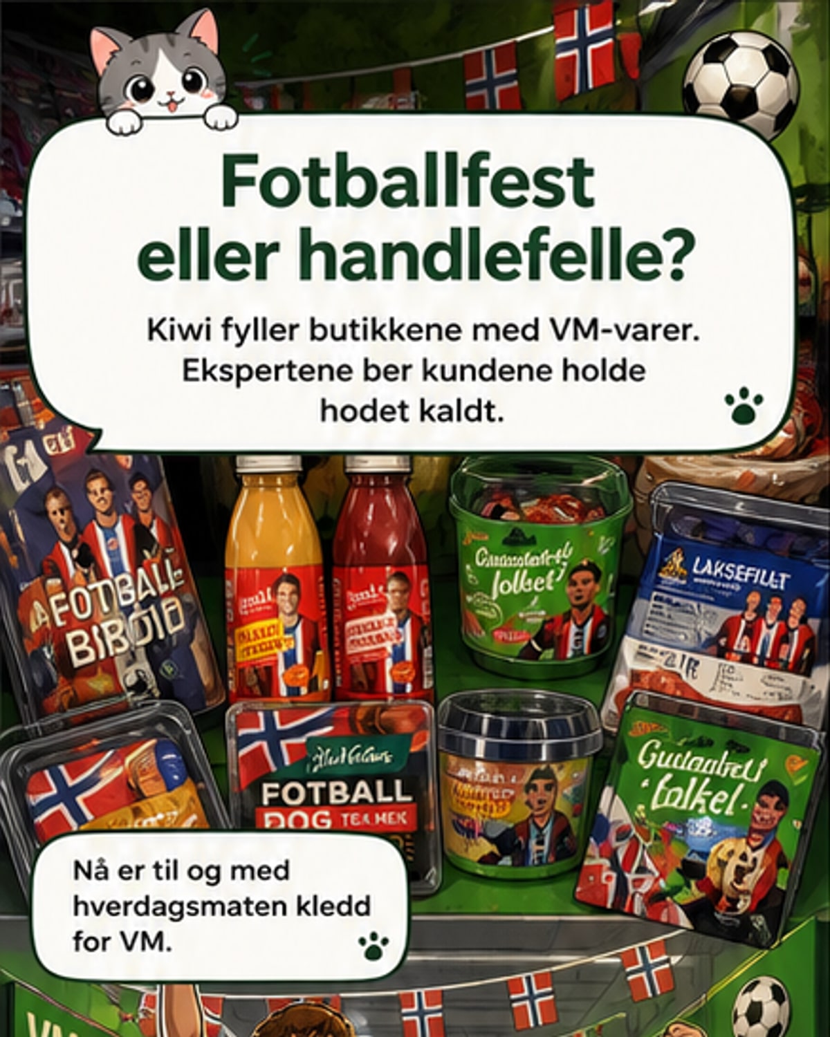 Kiwi oversvømmer butikken med fotball-VM-produkter