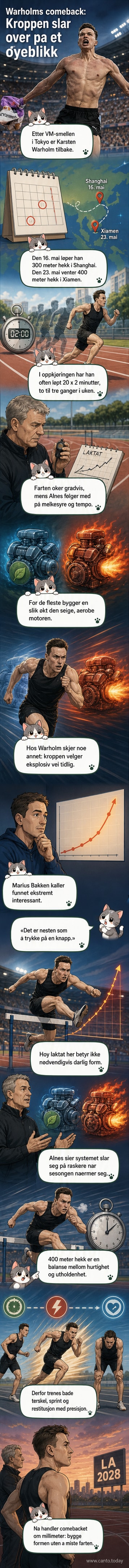 Karsten Warholm løper intervaller under trening, mens trener Leif Olav Alnes overvåker data.