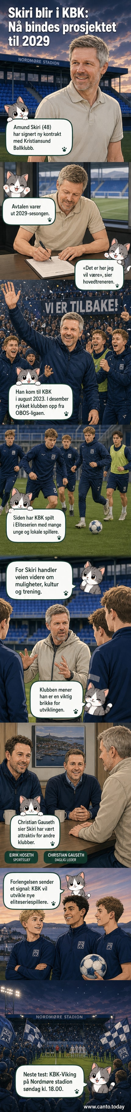 Amund Skiri står på sidelinjen ved Nordmøre Stadion, klappende og med konsernert blikk mot spillerne under et fotballkamp.