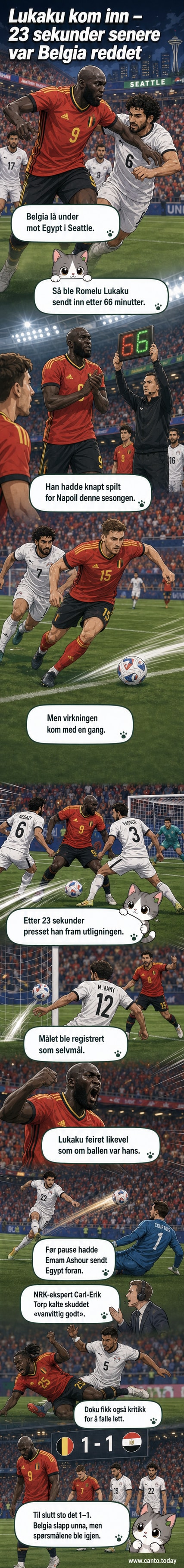Romelu Lukaku løper mot mål etter at ballen gikk i nettet mot Egypt, mens Egypt-forsvarere ser på.