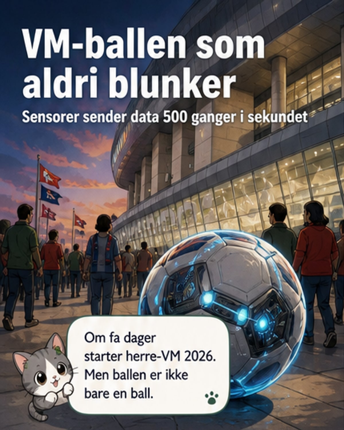 VM-ballen sender data 500 ganger per sekund