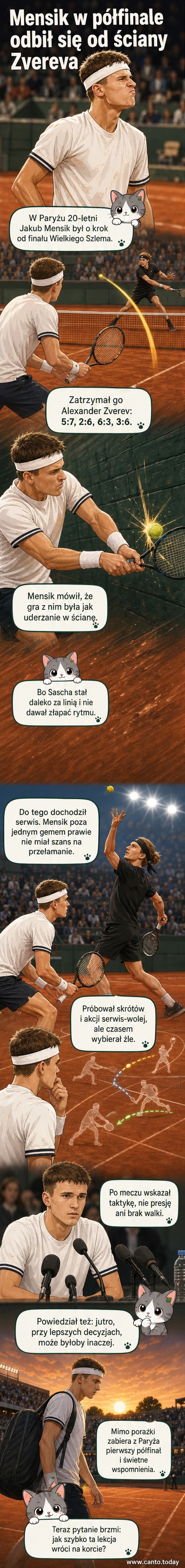 Jakub Mensik podczas meczu na kortach Roland Garros 2026, widoczny gest rozczarowania po przegranej wymianie.