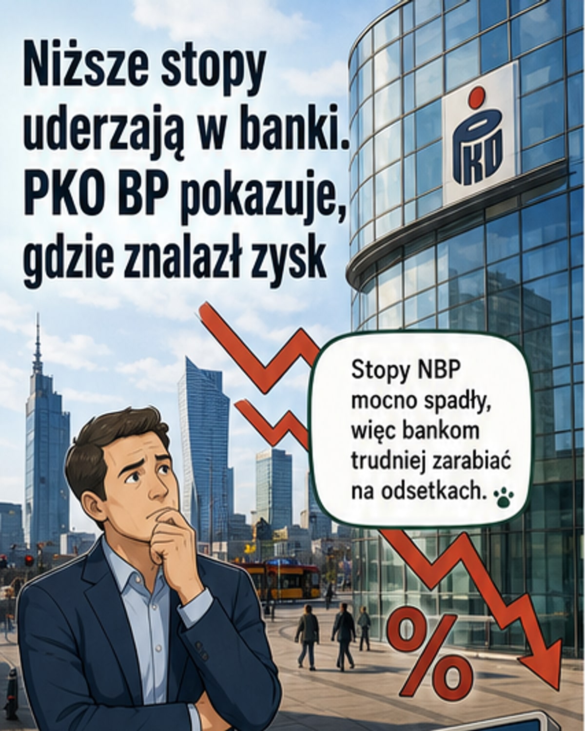 PKO BP zarabia inaczej przy niższych stopach