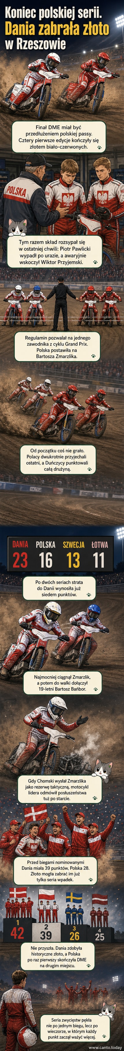 Żużlowcy na torze w Rzeszowie podczas finału drużynowych mistrzostw Europy – Dania triumfuje, Polska na drugim miejscu.