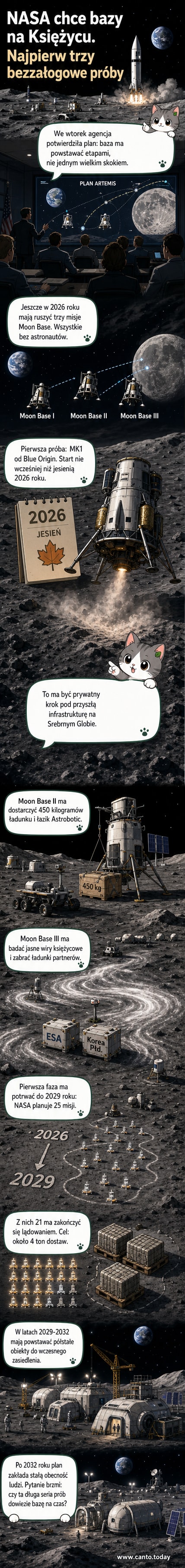 Wizja artystyczna lądownika Blue Origin na tle krajobrazu Księżyca, z widocznym modułem i tłem gwiazd