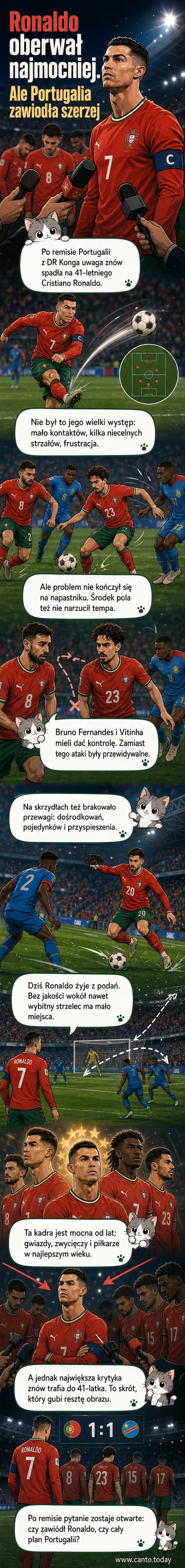 Cristiano Ronaldo podczas meczu reprezentacji Portugalii, z miną frustracji na boisku