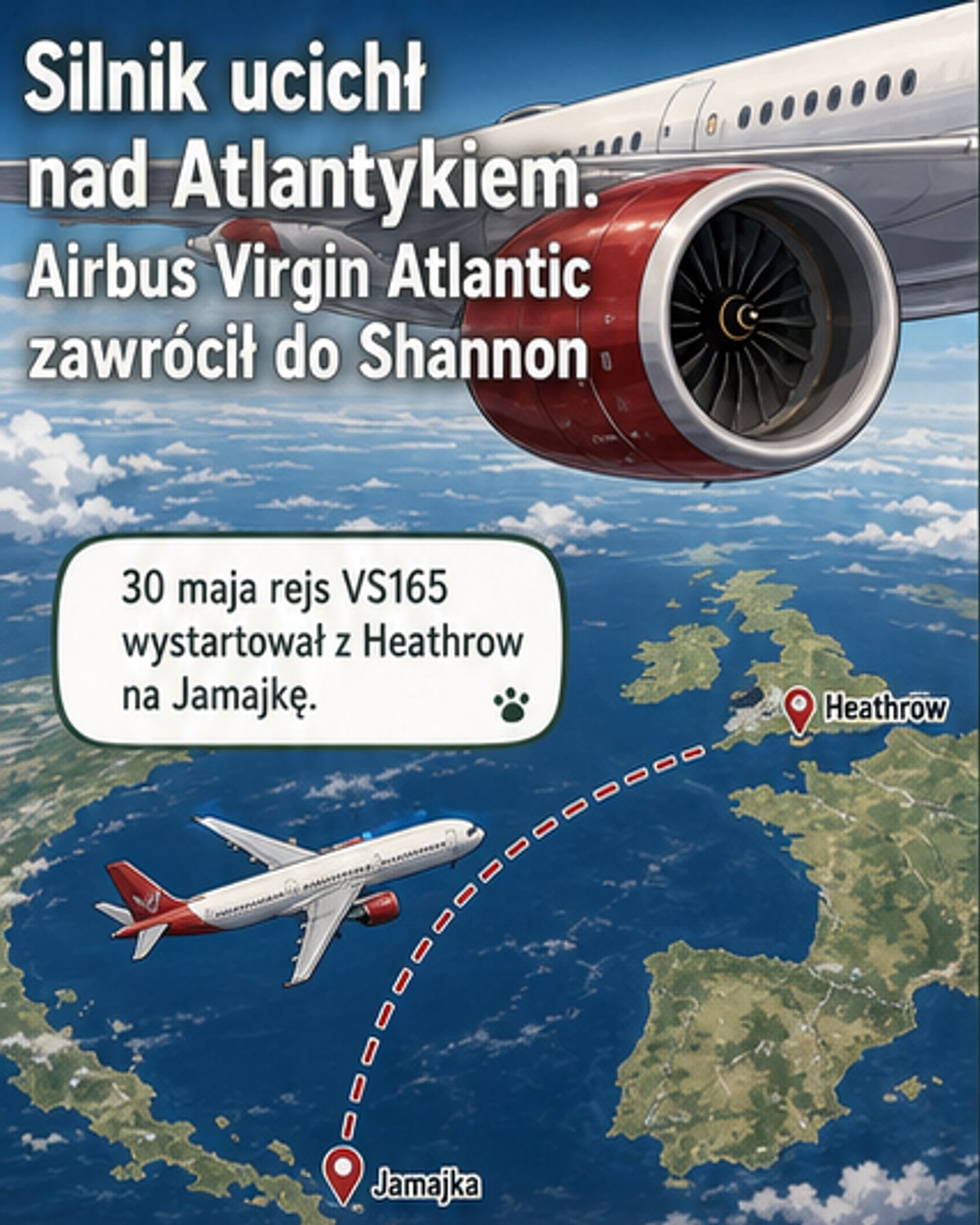 Awaria silnika nad Atlantykiem