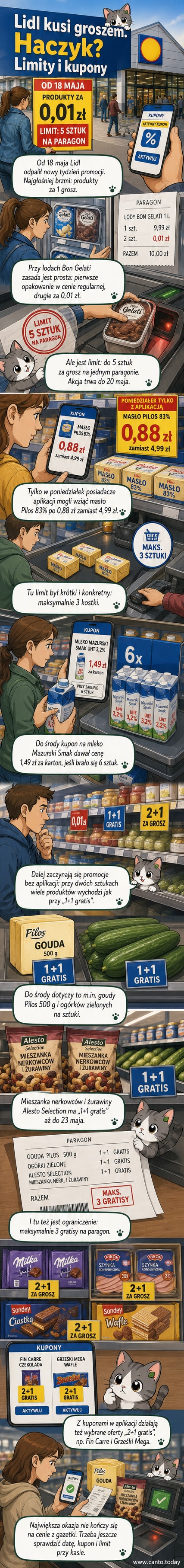 Paragon z zakupami w Lidlu, gdzie drugie opakowanie lodów Bon Gelati naliczone jest za 0,01 zł, z widocznym limitem pięciu sztuk.