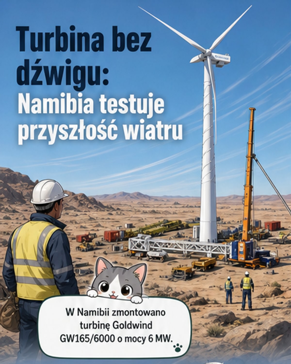 Turbina wiatrowa bez dźwigu w pustyni