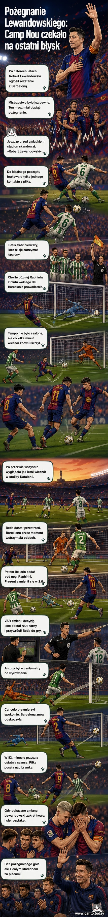 Robert Lewandowski żegna się z kibicami na Camp Nou, podczas meczu z Realem Betis