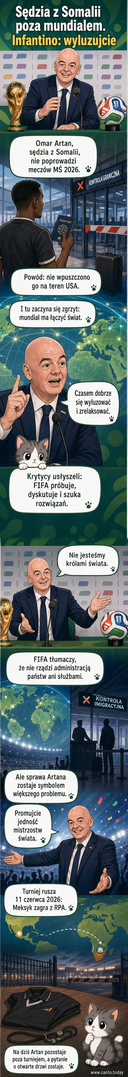 Gianni Infantino na konferencji prasowej, mówiąc o sędziowskim incydencie przed MŚ 2026