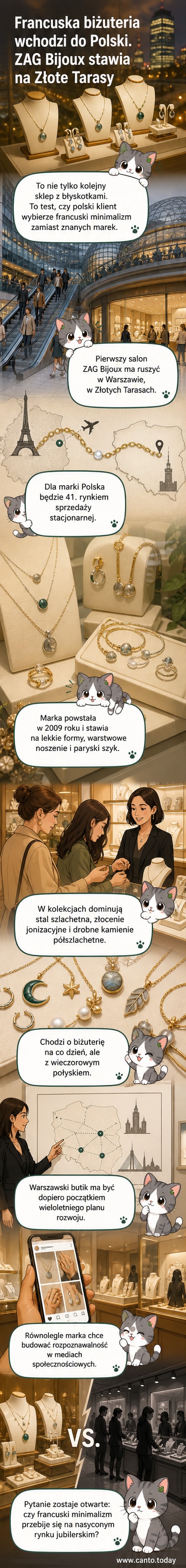Wizualizacja wnętrza butiku ZAG Bijoux w Złotych Tarasach – minimalistyczny design z delikatną biżuterią z geometrycznymi motywami i naturalnymi kamieniami.