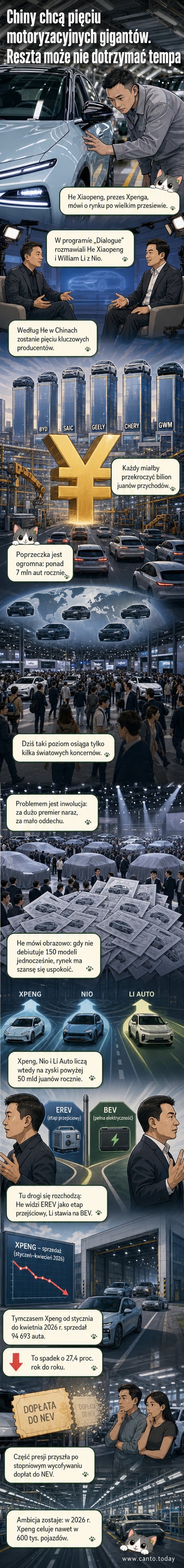 Ilustracja przedstawia pięć chińskich logo motoryzacyjnych na tle rosnącego wykresu przychodów, z napisem 'bilionowe przychody w zasięgu ręki'.