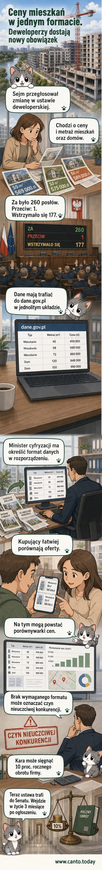 Ilustracja przedstawiająca blok mieszkalny z widocznymi etykietami cenowymi i metrażami, na tle symbolu transparentności danych.