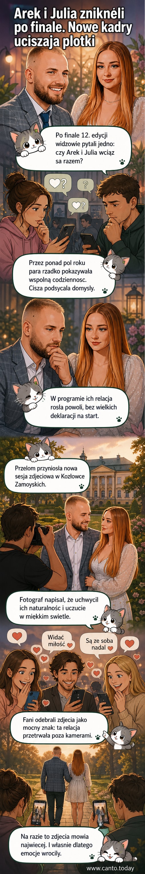 Arek i Julia z "Rolnik szuka żony" podczas sesji zdjęciowej na tle pola w Kozłówce Zamoyskiej, trzymają się za ręce, uśmiechnięci, w naturalnej scenerii