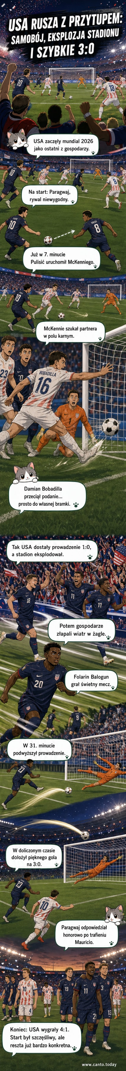 Stadion pełen kibiców, zawodnik USA unosi ręce w powietrzu po golu, na ekranie duże 'USA 1-0 PAR'