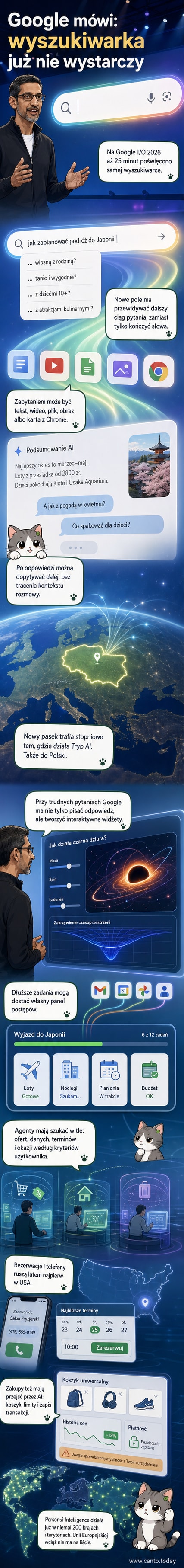 Nowy interfejs wyszukiwarki Google z rozbudowanym paskiem AI, wizualizacjami i agentami działającymi w tle