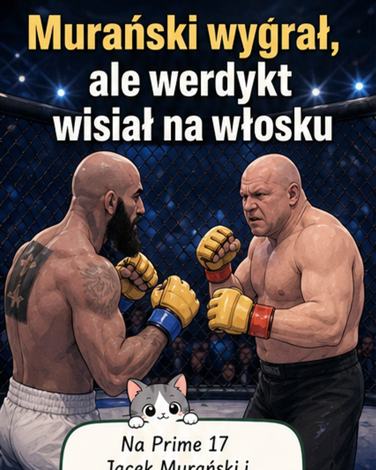 Jacek Murański świętujący zwycięstwo po walce z Rashidem Azzaievem na Prime 17, sędziowie podnoszą jego rękę.