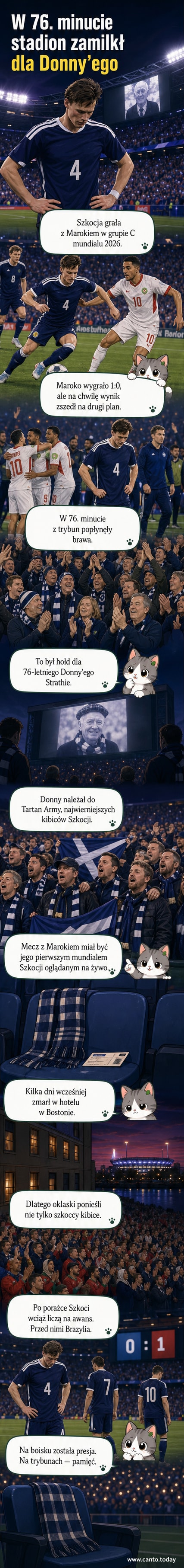 Trybuny stadionu podczas meczu piłkarskiego, kibice machają szarfami i oklaskują w hołdzie dla zmarłego kibica