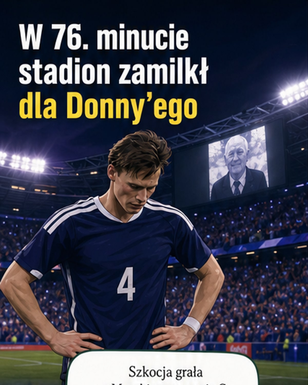 Trybuny stadionu podczas meczu piłkarskiego, kibice machają szarfami i oklaskują w hołdzie dla zmarłego kibica