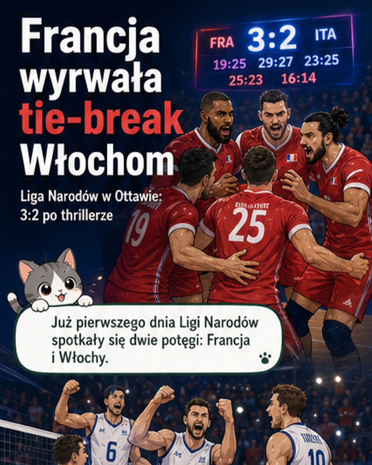 Francja pokonała Włochy 3:2 po dramatycznym tie-breaku