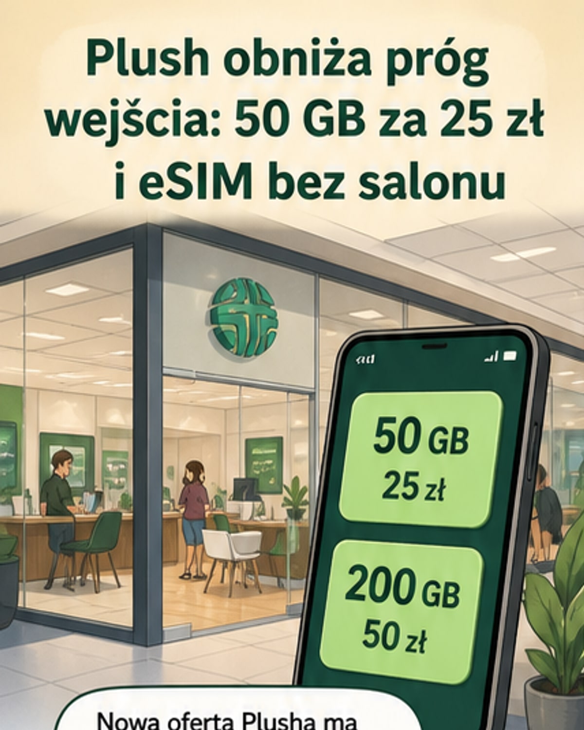 Ilustracja przedstawiająca smartfon z eSIM, ikonę Internetu i dwa połączone symbole użytkowników, symbolizujące dzielony pakiet danych