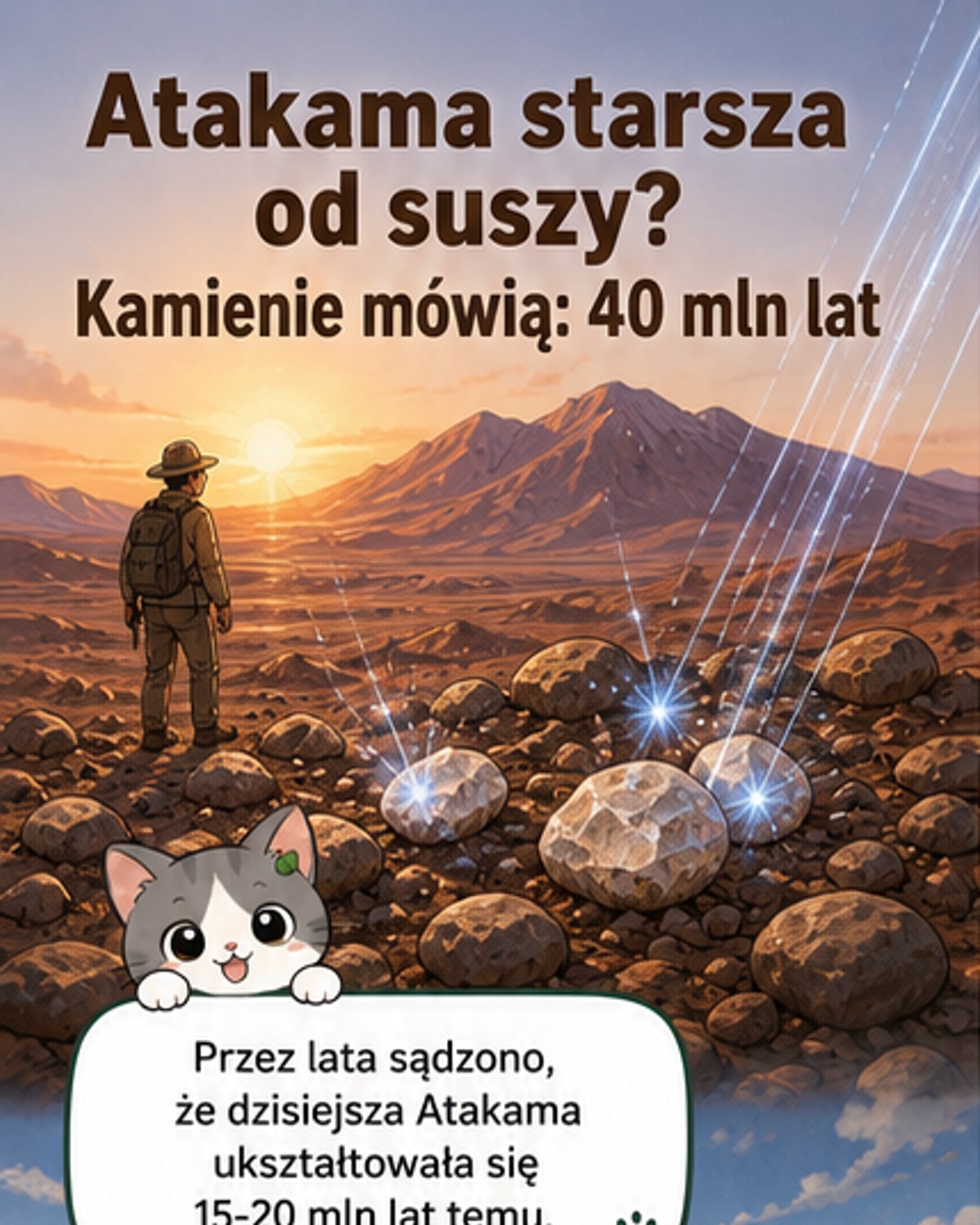 Widok na pustynię Atakama w Chile – suchy, skalisty krajobraz przypominający Marsa, z czerwonawą ziemią i niebieskim niebem.