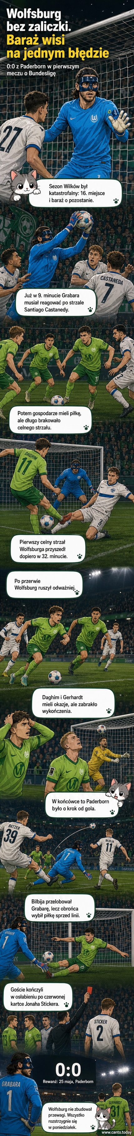 Piłkarze Wolfsburga podczas meczu z Paderborn, Kamil Grabara w bramce, akcja w trakcie gry