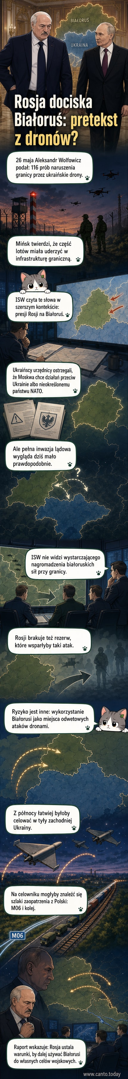 Mapa Ukrainy i Białorusi z zaznaczonymi szlakami zaopatrzeniowymi i obszarami ataków dronów