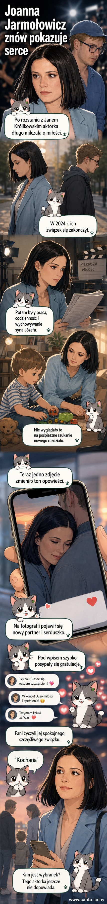 Joanna Jarmołowicz uśmiecha się do kamery, trzymając za rękę mężczyznę, z którym pozuje na tle zielonego tła. Na zdjęciu widoczne jest serduszko w opisie.