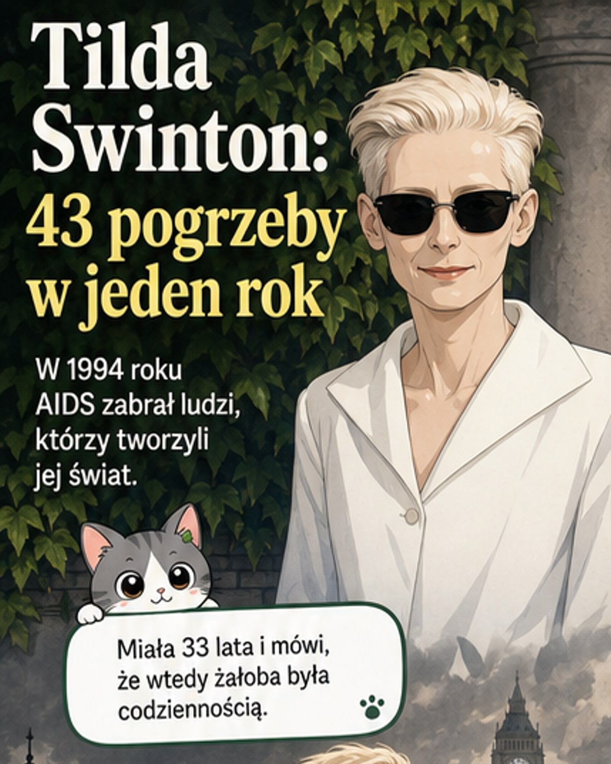 43 pogrzeby w roku. Jak Tilda Swinton przeżyła żałobę