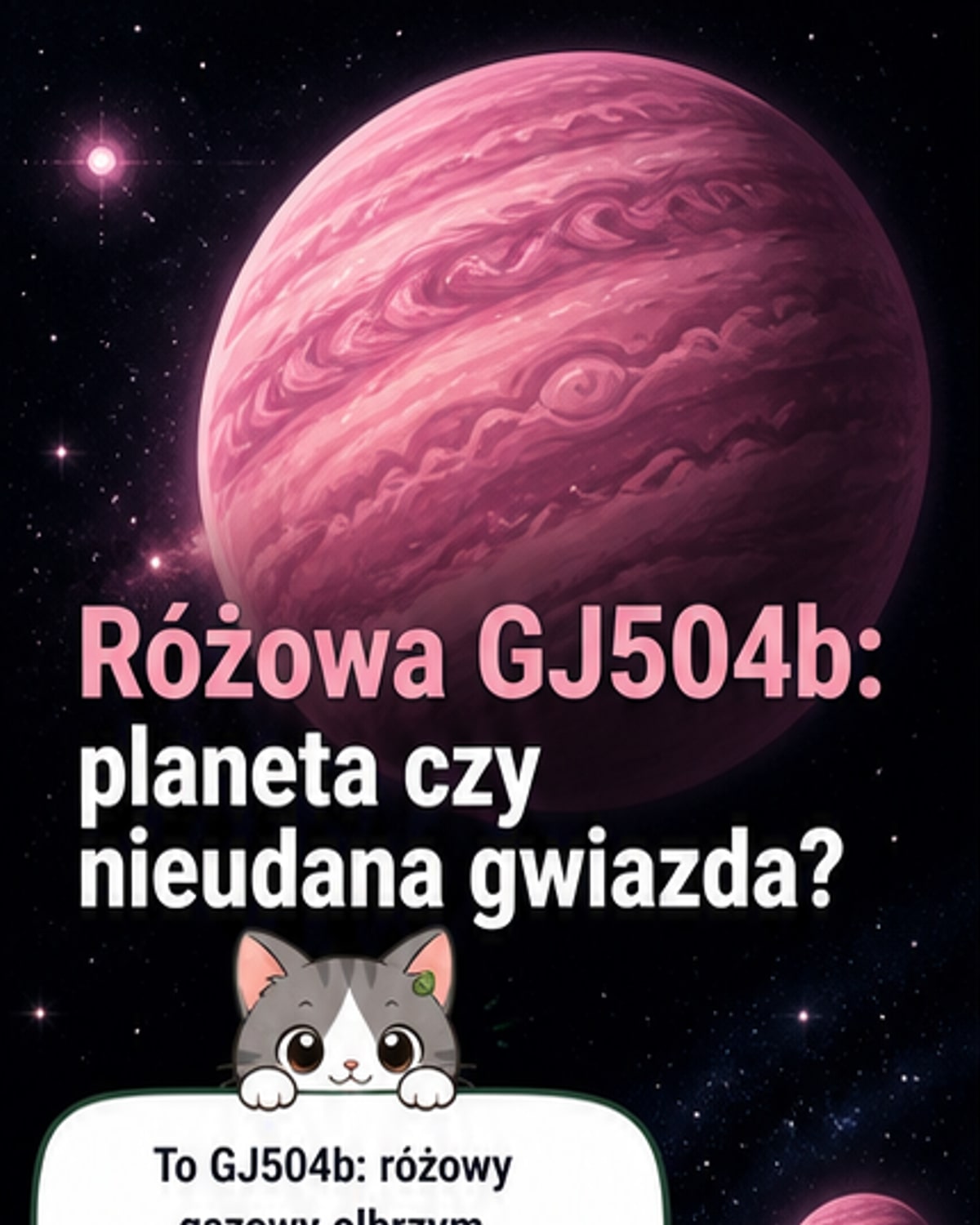 Ilustracja artystyczna różowej egzoplanety GJ504b z chmurami soli, krążącej wokół gwiazdy podobnej do Słońca.