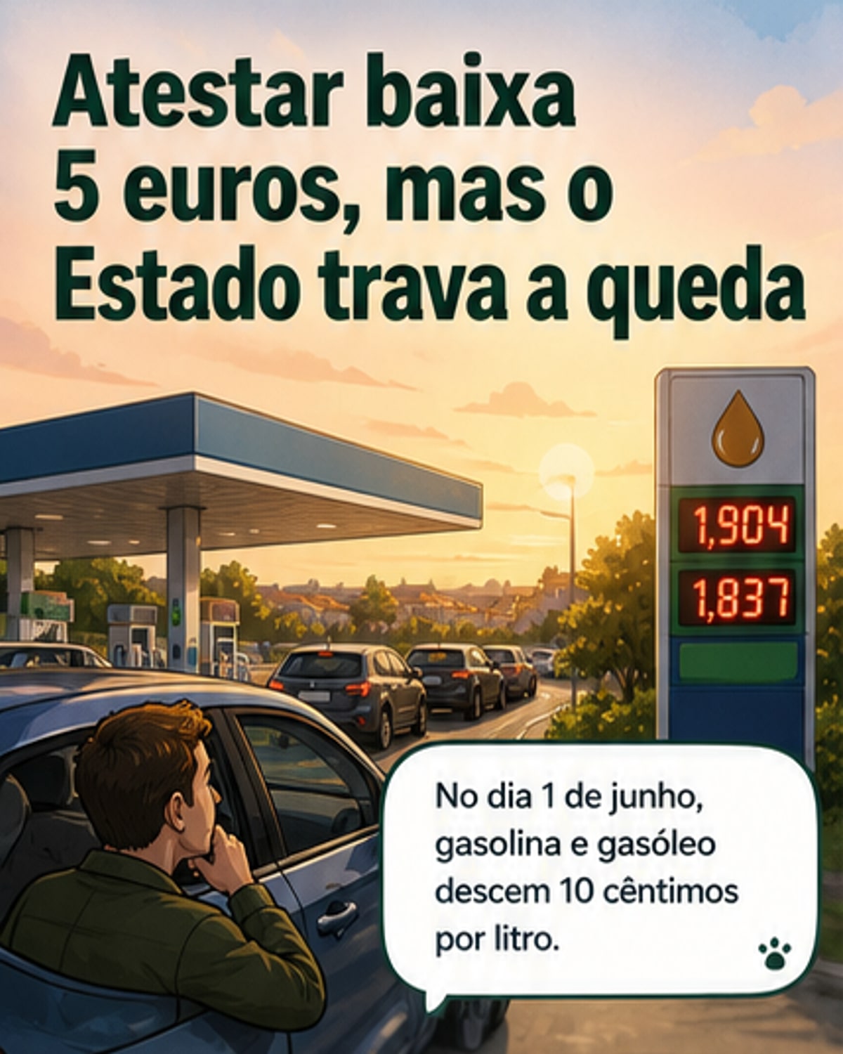 Combustível desce 10 cêntimos