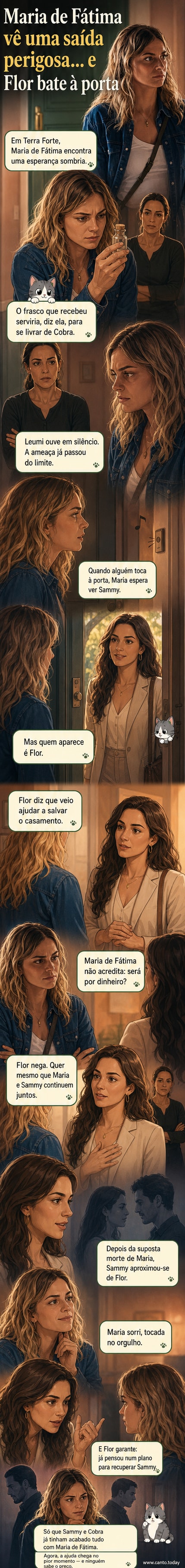 Cena dramática de Flor e Maria de Fátima em 'Terra Forte', com expressões de surpresa e tensão no rosto de ambas.